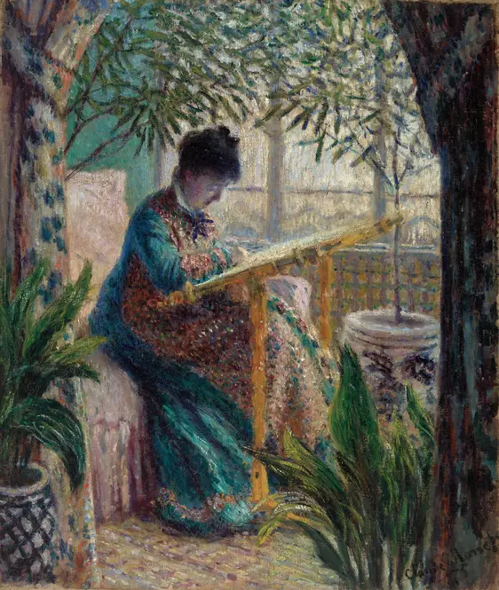 Madame Monet Embroidering (Camille au métier) (1875)